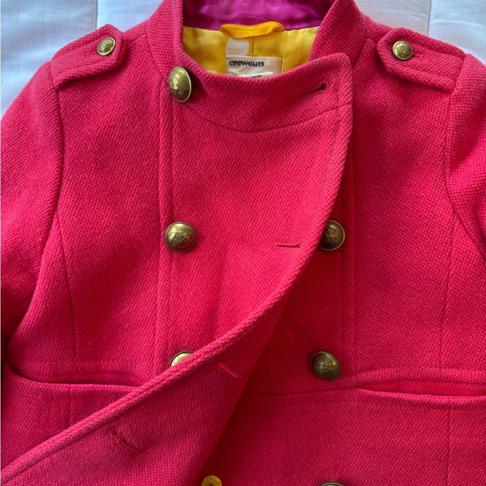 Crewcuts Vibrant Pink Pea Coat with Gold Accents